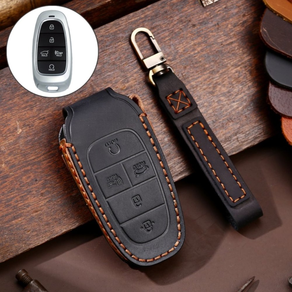 Hyundai Leather Key Fob Cover Case Black #739